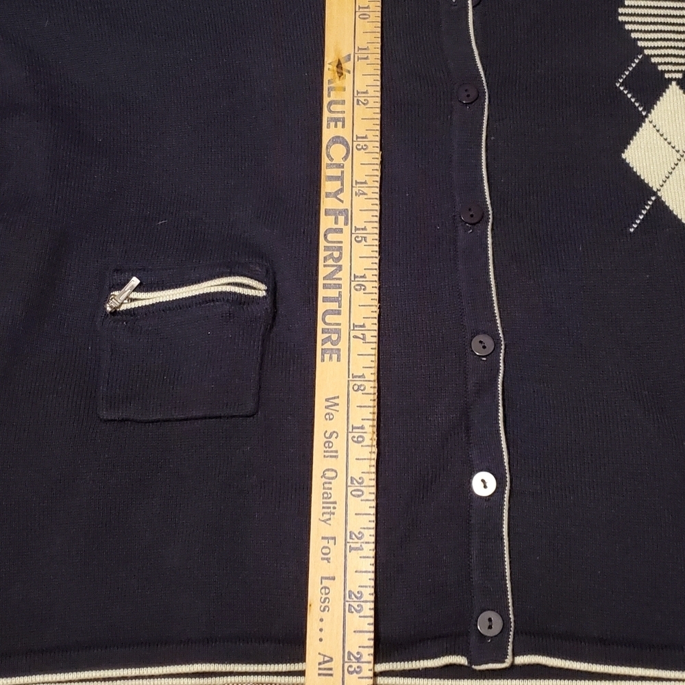Womens Sport Haley Argyle Golf Cardigan Navy Blue Cream Sz L Dark Academia - Picture 8 of 10